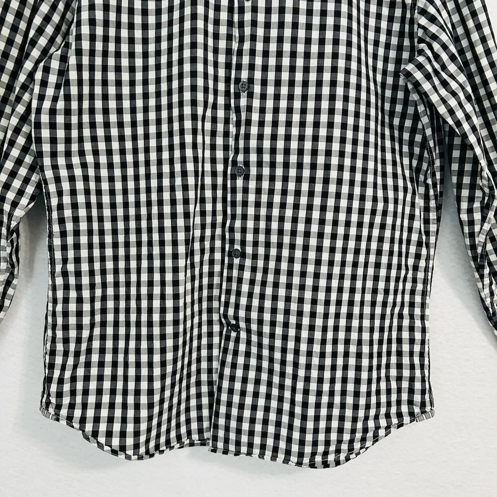 Banana Republic Shirt Men M 15-15 1/2 Black White Plaid Button Down Casual Prepy
